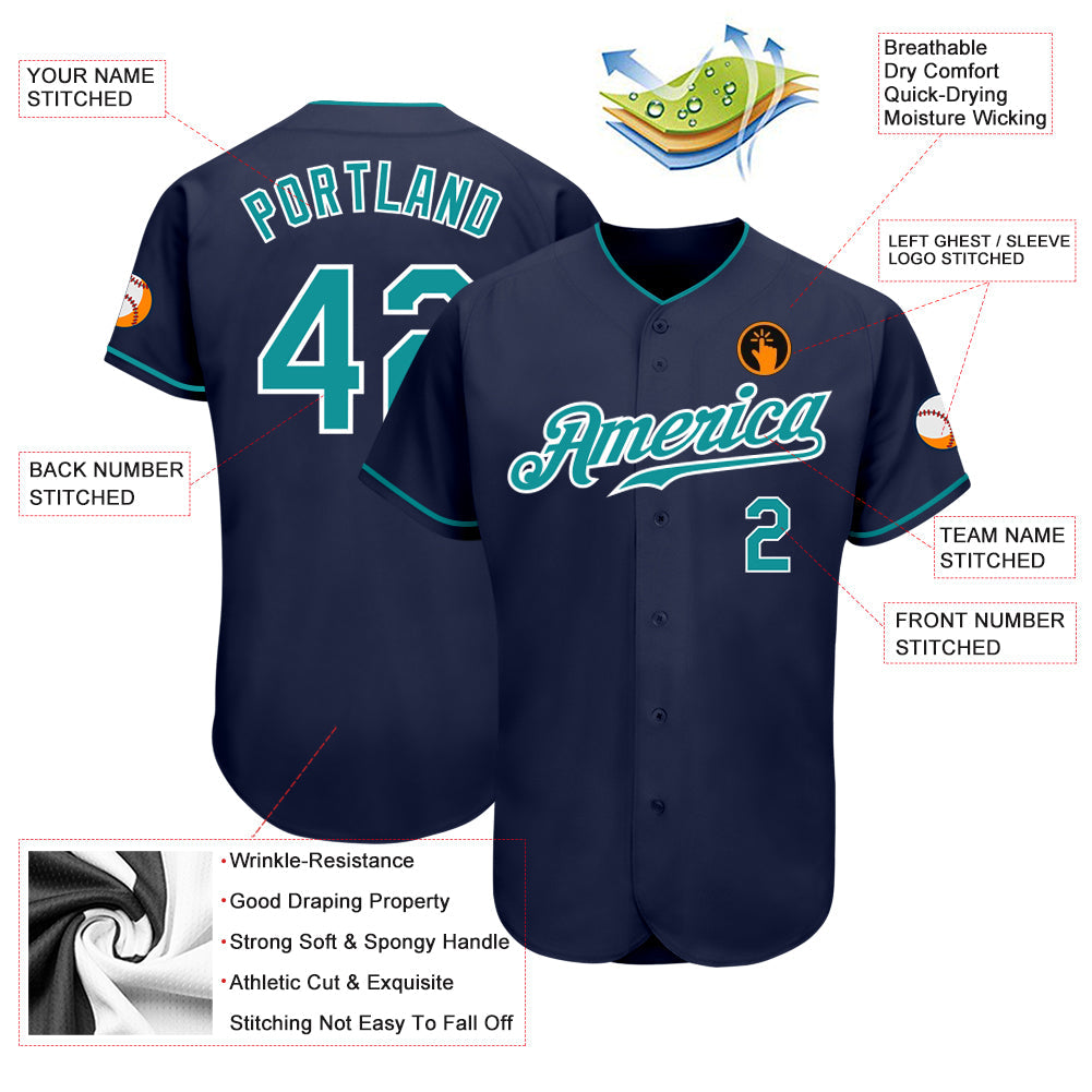 Custom Navy Teal-White Authentic Baseball Jersey - Sky-Custom