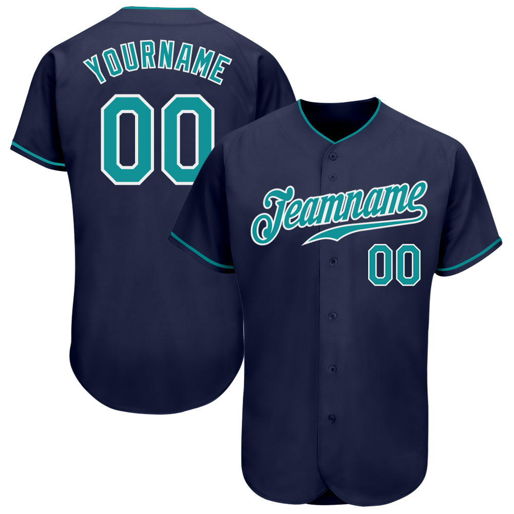 Custom Navy Teal-White Authentic Baseball Jersey - Sky-Custom