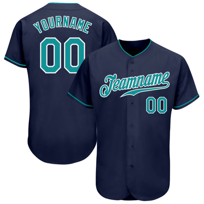 Custom Navy Teal-White Authentic Baseball Jersey - Sky-Custom
