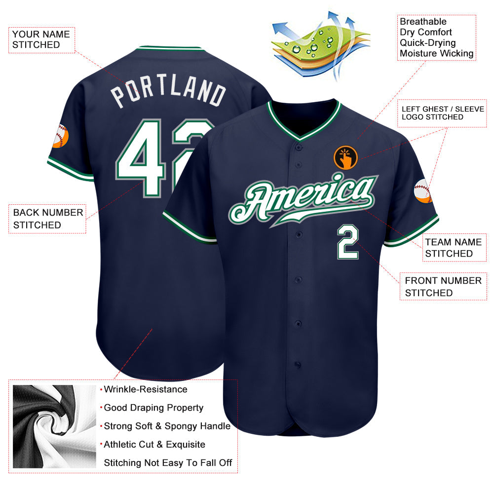 Custom Navy White-Kelly Green Authentic Baseball Jersey - Sky-Custom