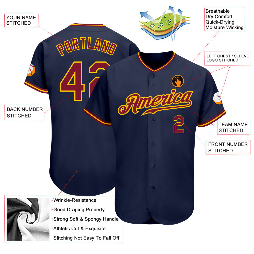 Custom Navy Crimson-Gold Authentic Baseball Jersey - Sky-Custom