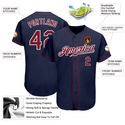 Custom Navy Crimson-White Authentic Baseball Jersey - Sky-Custom