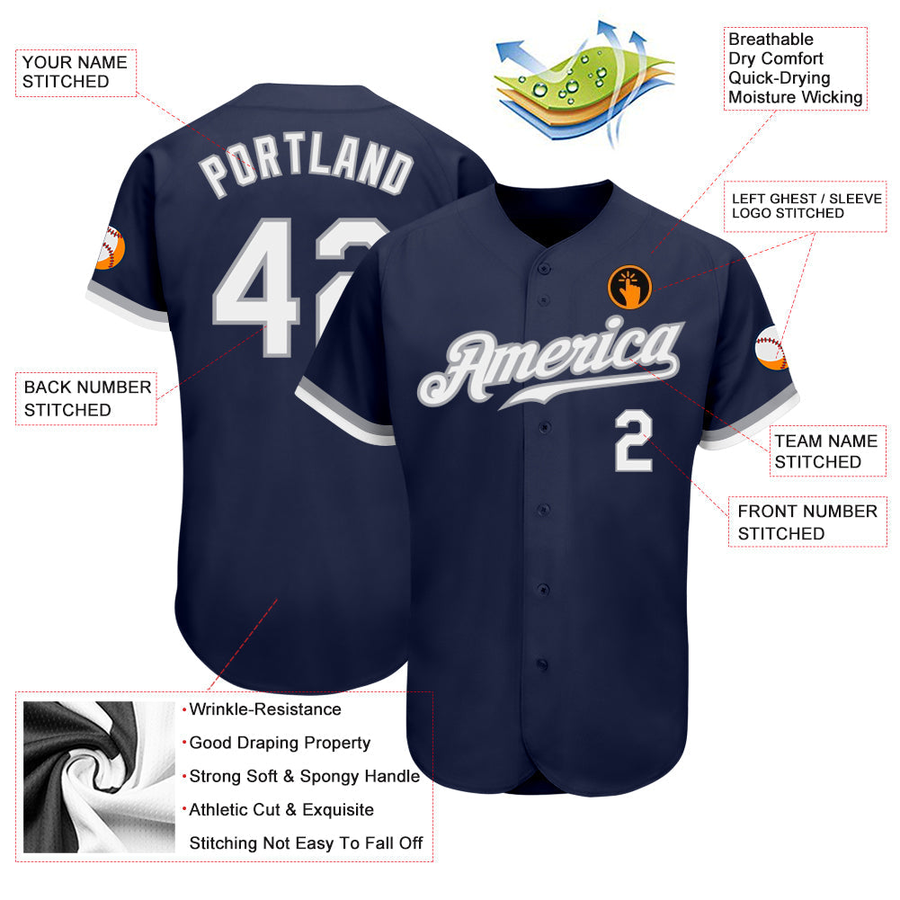 Custom Navy White-Gray Authentic Baseball Jersey - Sky-Custom