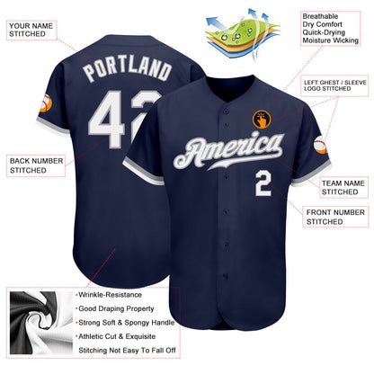 Custom Navy White-Gray Authentic Baseball Jersey - Sky-Custom