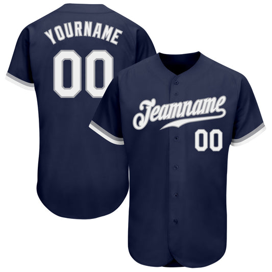 Custom Navy White-Gray Authentic Baseball Jersey - Sky-Custom