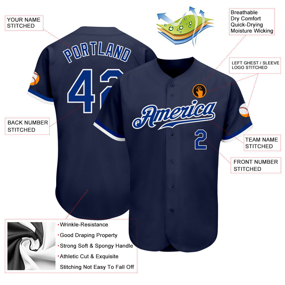 Custom Navy Royal-White Authentic Baseball Jersey - Sky-Custom