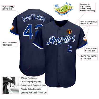 Custom Navy Royal-White Authentic Baseball Jersey - Sky-Custom