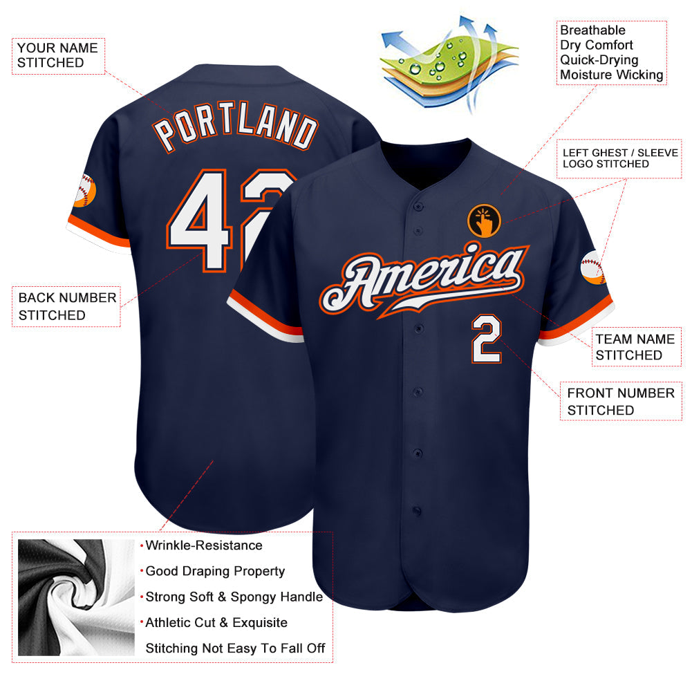 Custom Navy White-Orange Authentic Baseball Jersey - Sky-Custom