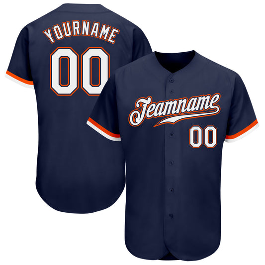 Custom Navy White-Orange Authentic Baseball Jersey - Sky-Custom
