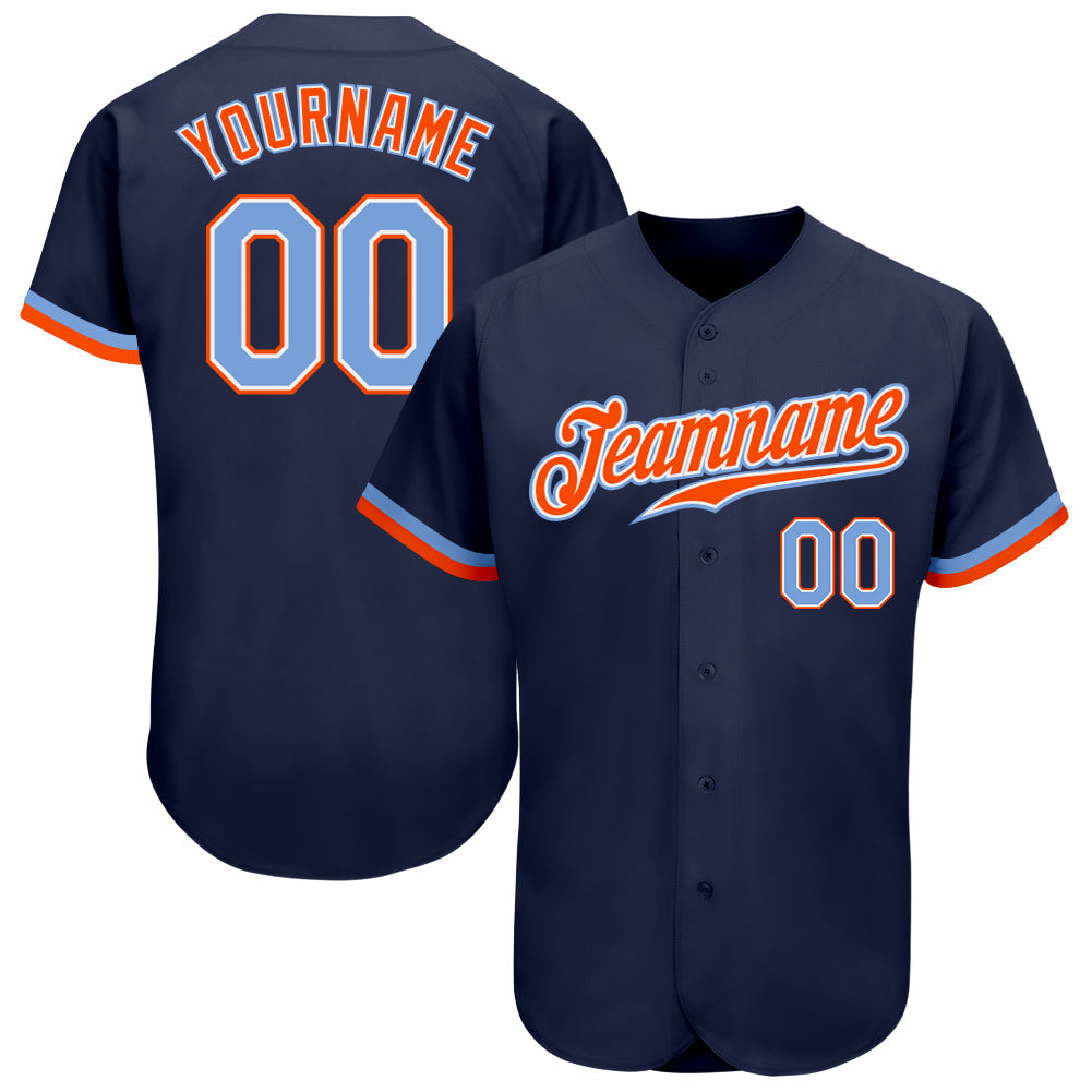 Custom Navy Powder Blue-Orange Authentic Baseball Jersey - Sky-Custom