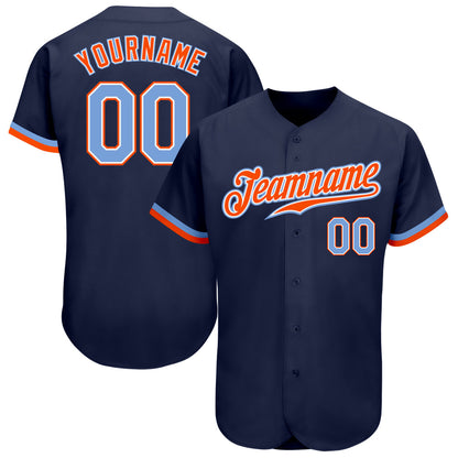 Custom Navy Powder Blue-Orange Authentic Baseball Jersey - Sky-Custom