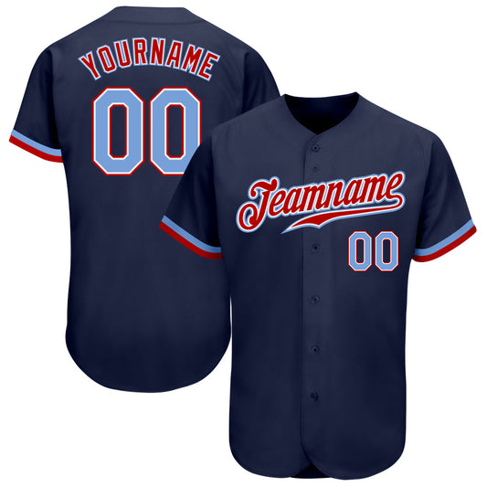 Custom Navy Light Blue-Red Authentic Baseball Jersey - Sky-Custom
