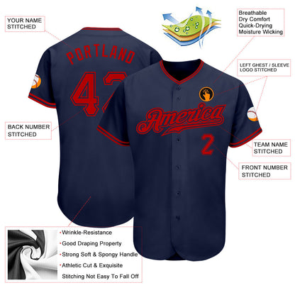 Custom Navy Red Authentic Baseball Jersey - Sky-Custom
