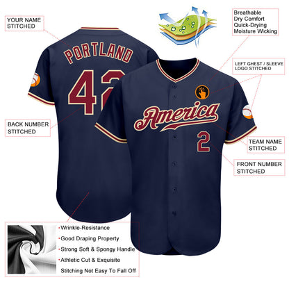 Custom Navy Crimson-City Cream Authentic Baseball Jersey - Sky-Custom