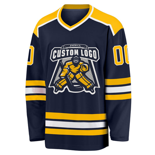 Custom Navy Gold-White Hockey Jersey - Sky-Custom
