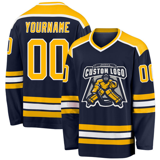 Custom Navy Gold-White Hockey Jersey - Sky-Custom