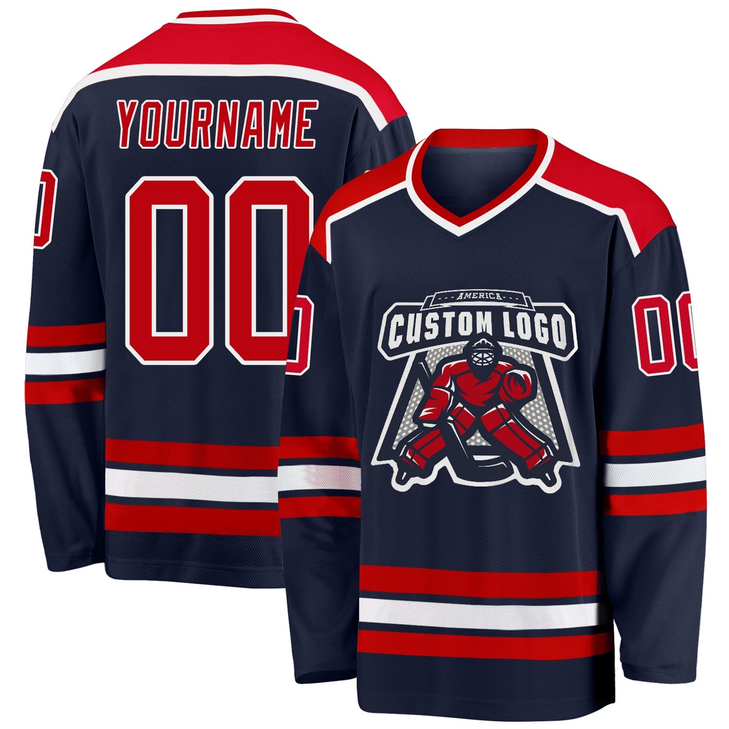 Custom Navy Red-White Hockey Jersey - Sky-Custom