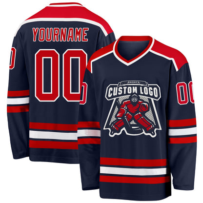 Custom Navy Red-White Hockey Jersey - Sky-Custom