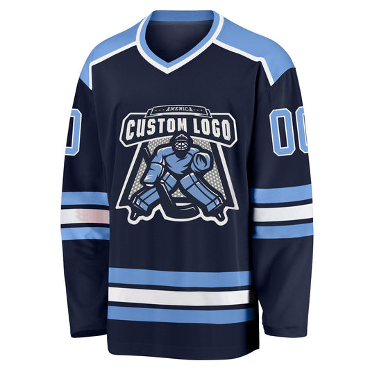 Custom Navy Light Blue-White Hockey Jersey - Sky-Custom
