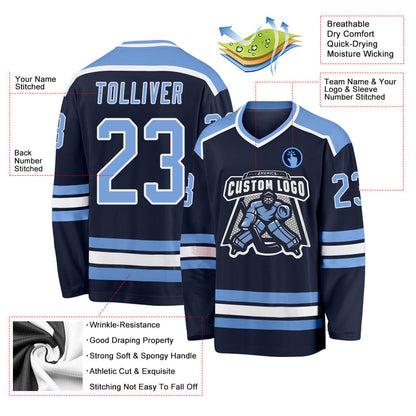 Custom Navy Light Blue-White Hockey Jersey - Sky-Custom