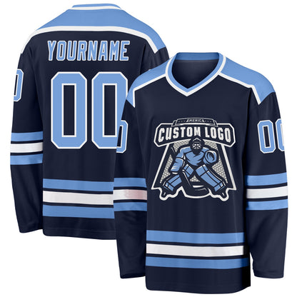 Custom Navy Light Blue-White Hockey Jersey - Sky-Custom