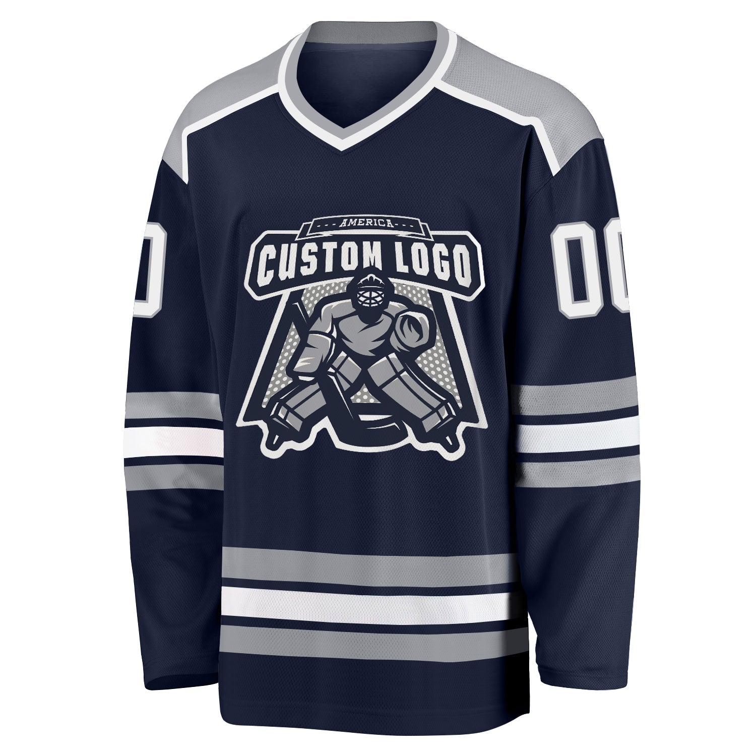 Custom Navy White-Gray Hockey Jersey - Sky-Custom