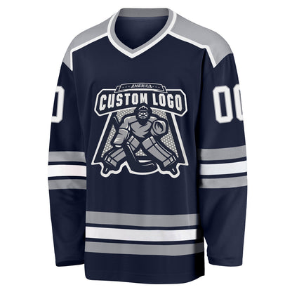 Custom Navy White-Gray Hockey Jersey - Sky-Custom