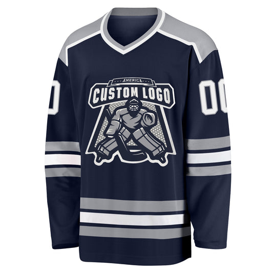 Custom Navy White-Gray Hockey Jersey - Sky-Custom