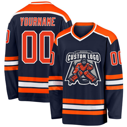 Custom Navy Orange-White Hockey Jersey - Sky-Custom