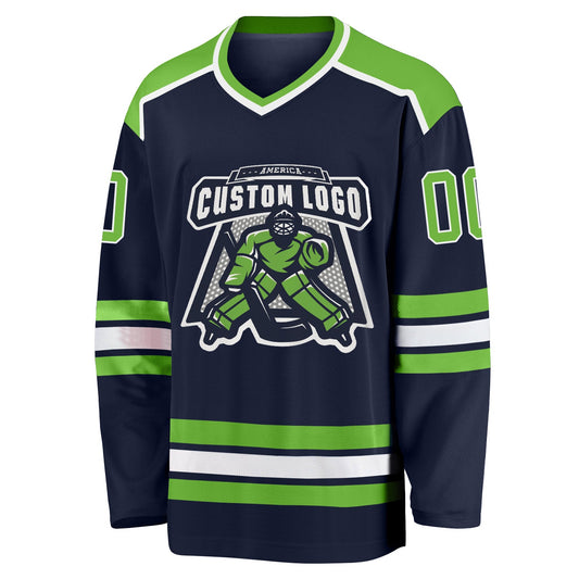 Custom Navy Neon Green-White Hockey Jersey - Sky-Custom