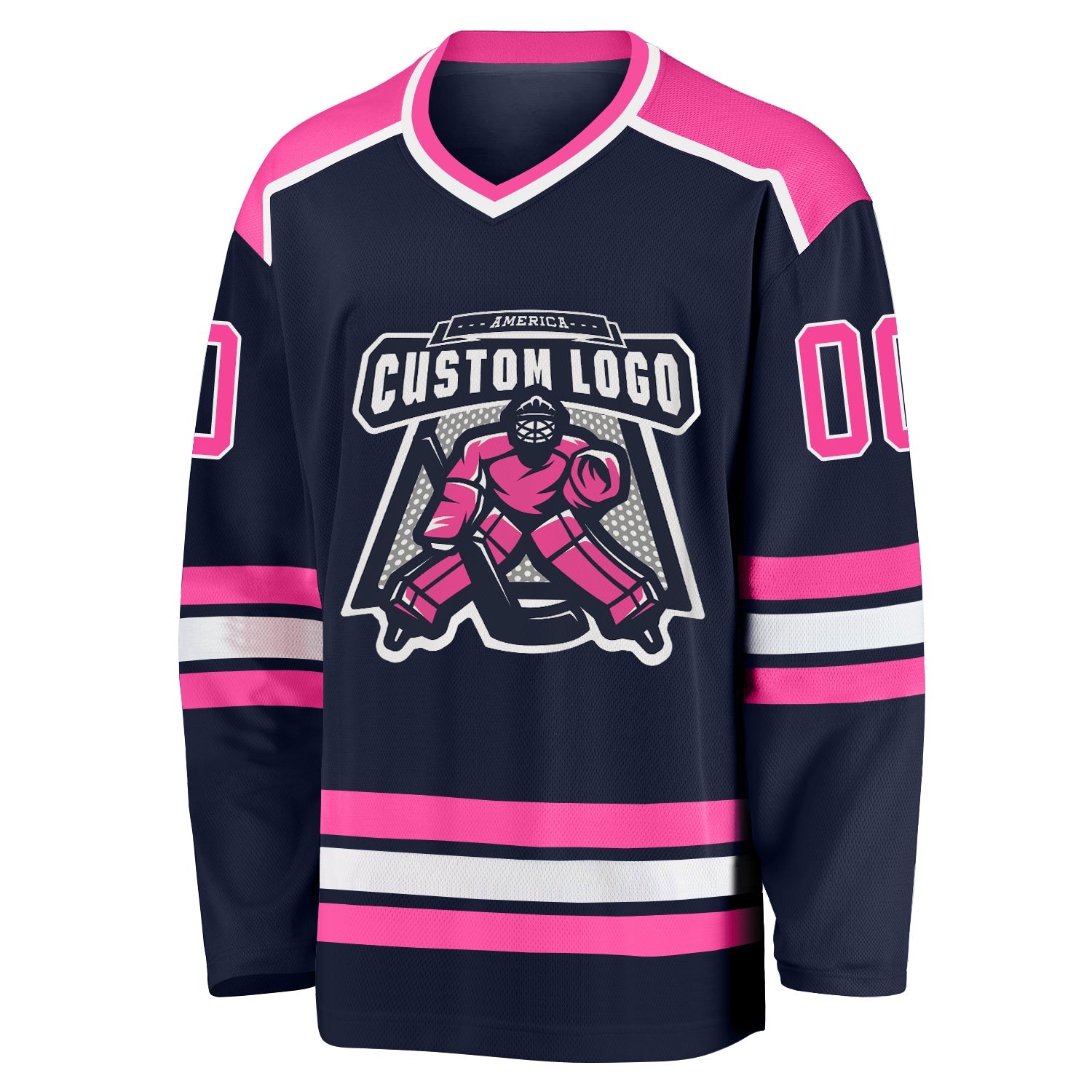 Custom Navy Pink-White Hockey Jersey - Sky-Custom