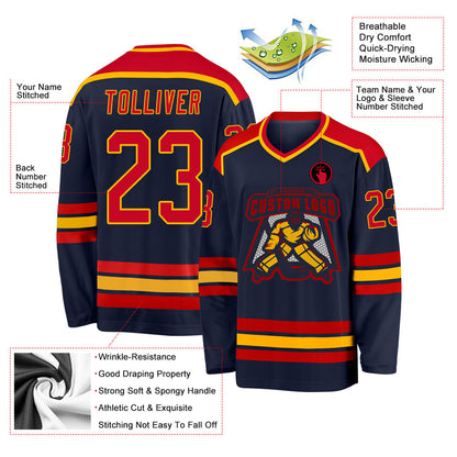 Custom Navy Red-Gold Hockey Jersey - Sky-Custom