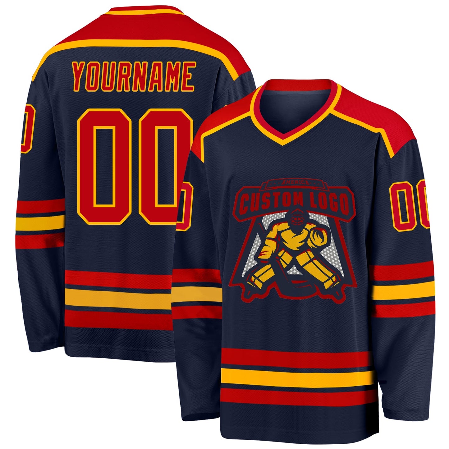 Custom Navy Red-Gold Hockey Jersey - Sky-Custom