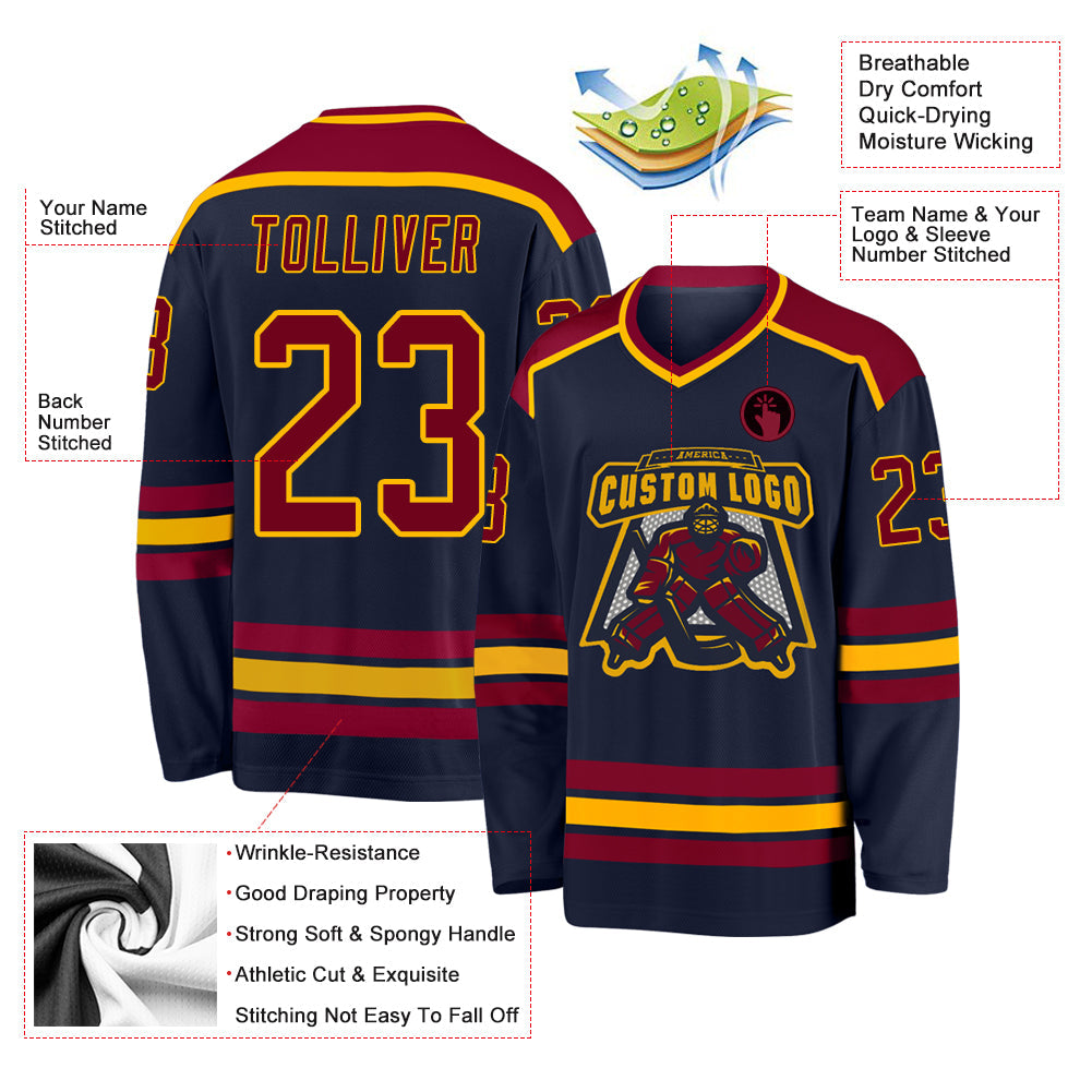 Custom Navy Maroon-Gold Hockey Jersey - Sky-Custom
