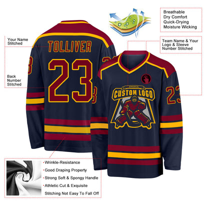 Custom Navy Maroon-Gold Hockey Jersey - Sky-Custom