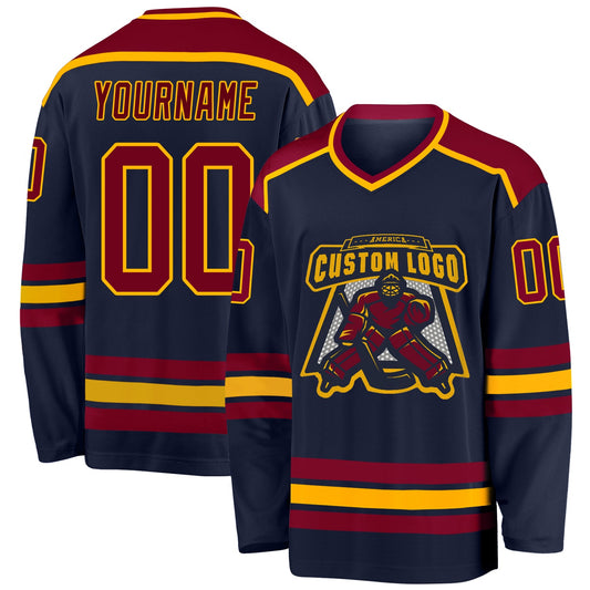 Custom Navy Maroon-Gold Hockey Jersey - Sky-Custom