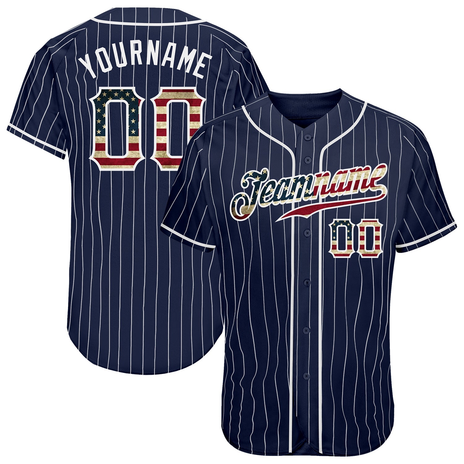 Custom Navy White Pinstripe Vintage USA Flag-White Authentic Baseball Jersey - Sky-Custom