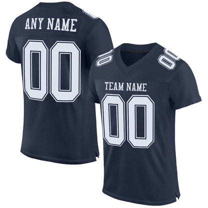 Custom Navy White Mesh Authentic Football Jersey - Sky-Custom