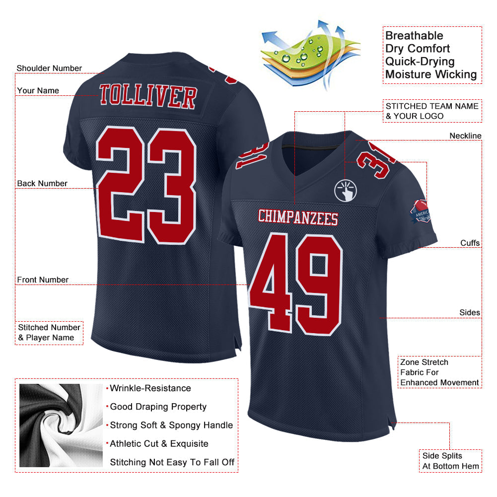 Custom Navy Red-White Mesh Authentic Football Jersey - Sky-Custom