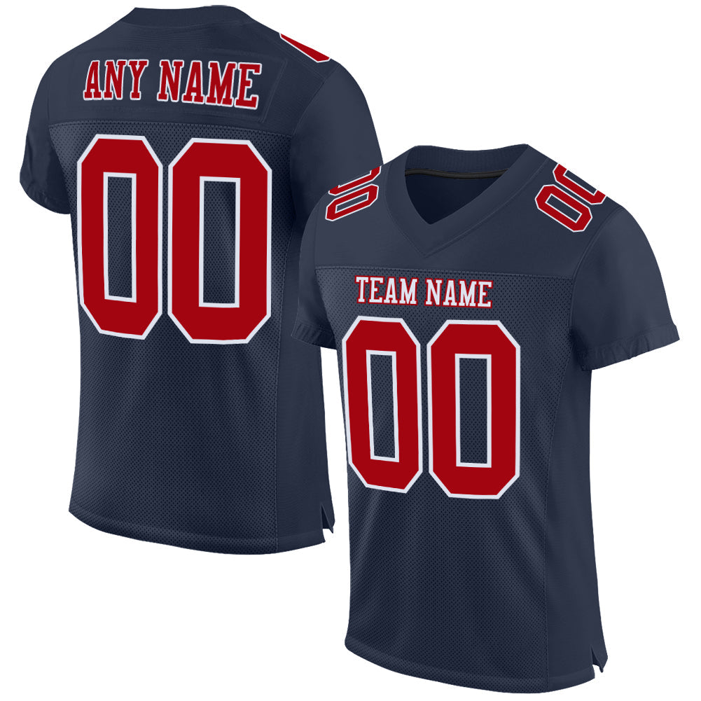 Custom Navy Red-White Mesh Authentic Football Jersey - Sky-Custom