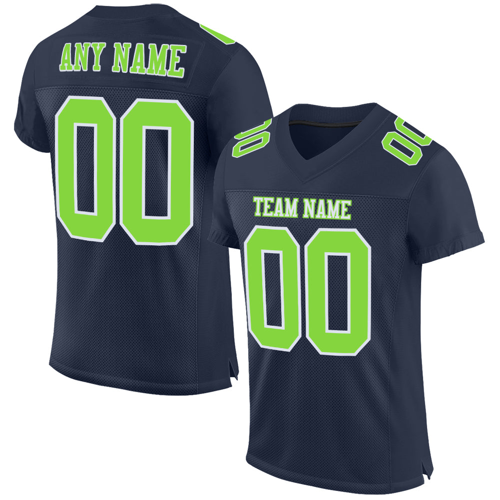 Custom Navy Neon Green-White Mesh Authentic Football Jersey - Sky-Custom