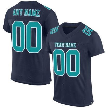 Custom Navy Aqua-White Mesh Authentic Football Jersey - Sky-Custom