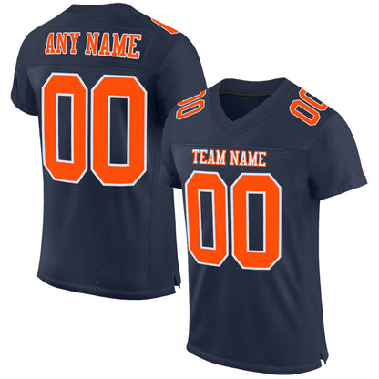 Custom Navy Orange-White Mesh Authentic Football Jersey - Sky-Custom