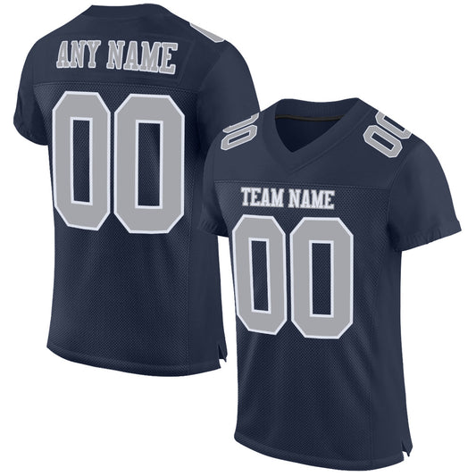 Custom Navy Gray-White Mesh Authentic Football Jersey - Sky-Custom