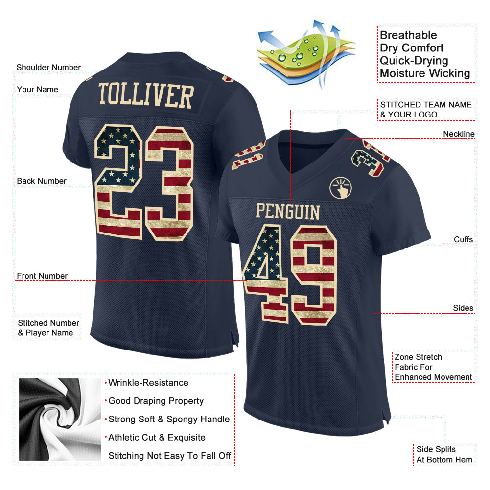 Custom Navy Vintage USA Flag-Cream Mesh Authentic Football Jersey - Sky-Custom