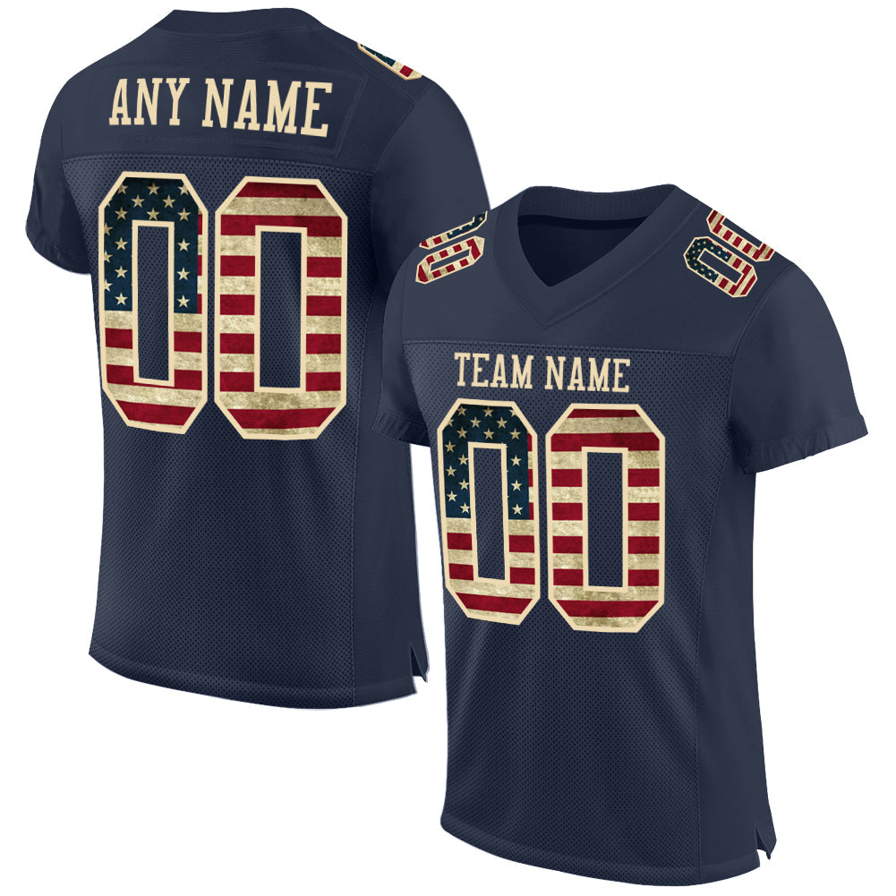 Custom Navy Vintage USA Flag-Cream Mesh Authentic Football Jersey - Sky-Custom