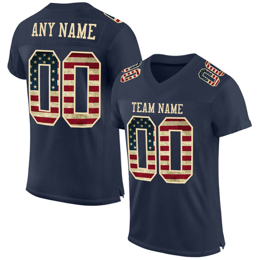 Custom Navy Vintage USA Flag-Cream Mesh Authentic Football Jersey - Sky-Custom