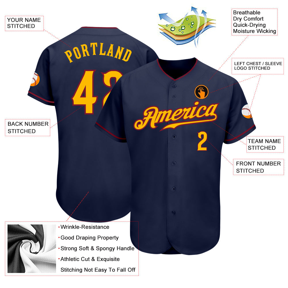 Custom Navy Gold-Crimson Authentic Baseball Jersey - Sky-Custom