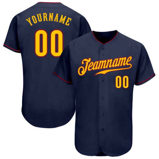 Custom Navy Gold-Crimson Authentic Baseball Jersey - Sky-Custom