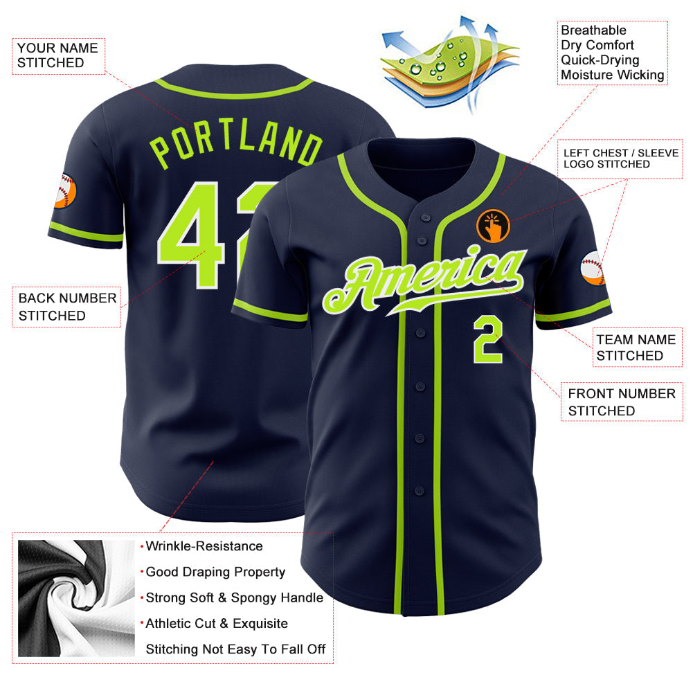 Custom Navy Neon Green-White Authentic Baseball Jersey - Sky-Custom